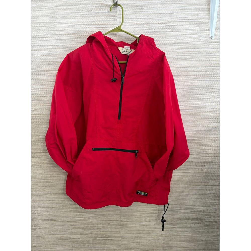 L. L. Bean Vintage Red Hooded Anorak pullover jacket size XL
